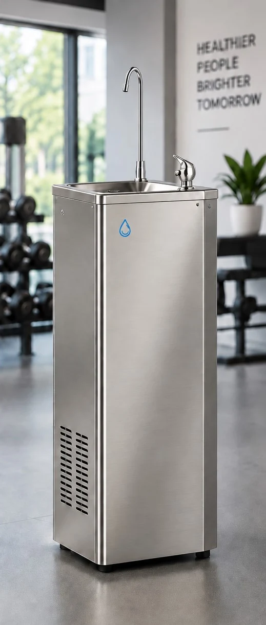 Fuente de pie de acero inoxidable disponible en alquiler