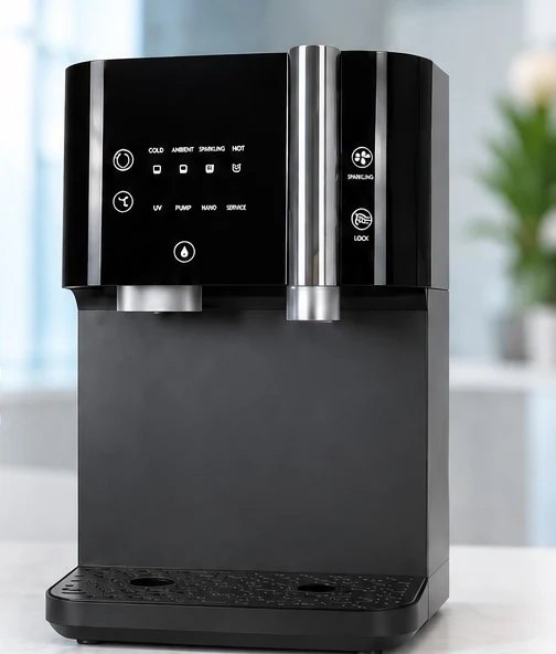 Fuente de sobremesa negra disponible en alquiler