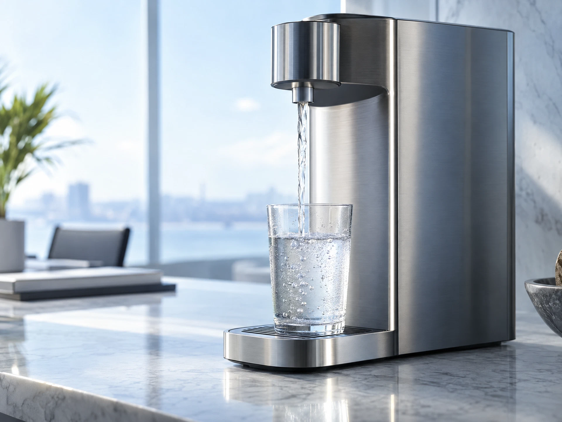 Detalle de una fuente de agua de sobremesa